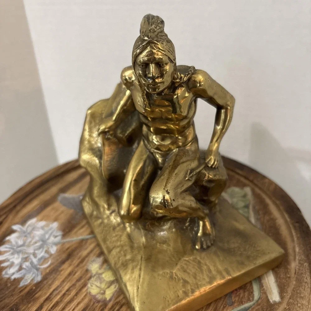 Heavy VTG 1900s Solid Brass Native American Indian Scout Bookend‎ Door Stop
